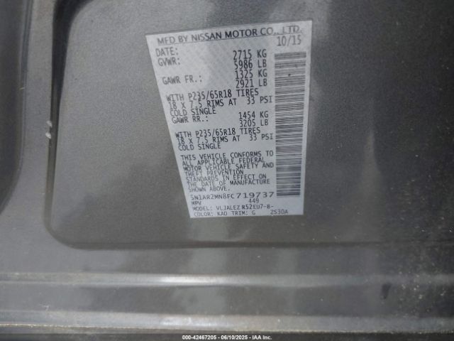 5N1AR2MN8FC719737 Nissan Pathfinder Sv