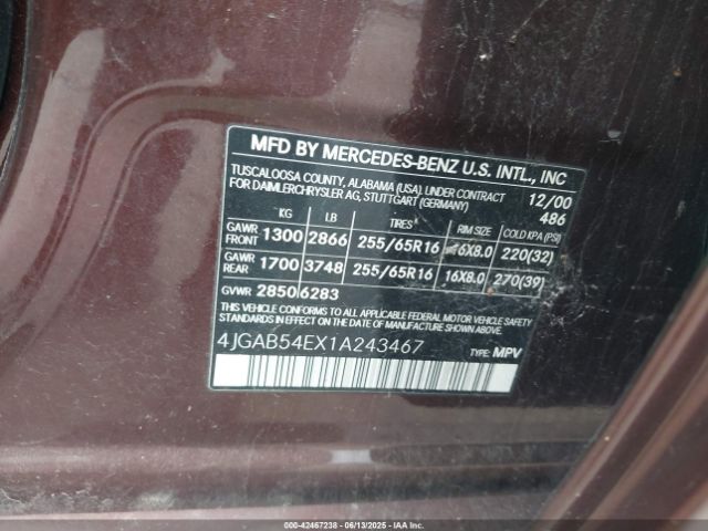 2001 MERCEDES-BENZ ML 320 4JGAB54EX1A243467 Photo 8