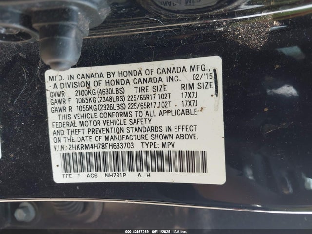 Honda Cr-v Ex-l 2015 2HKRM4H78FH633703 Image 9