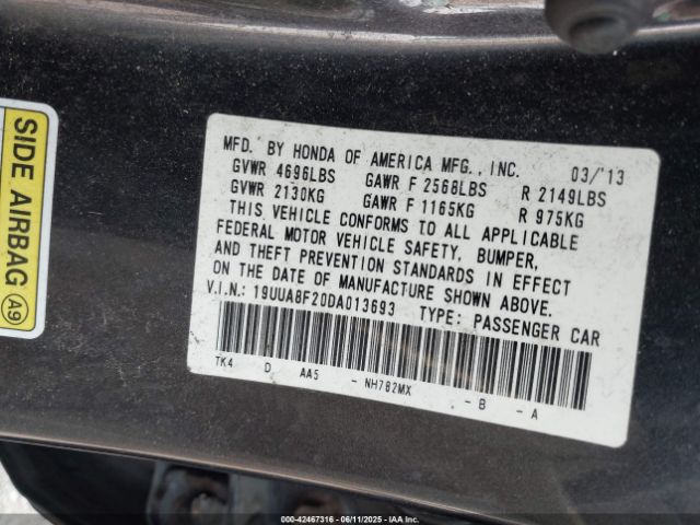 2013 ACURA TL 19UUA8F20DA013693 Photo 8