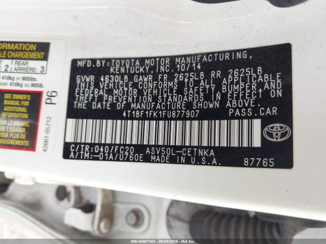 4T1BF1FK1FU877907 Toyota 2ar-fe