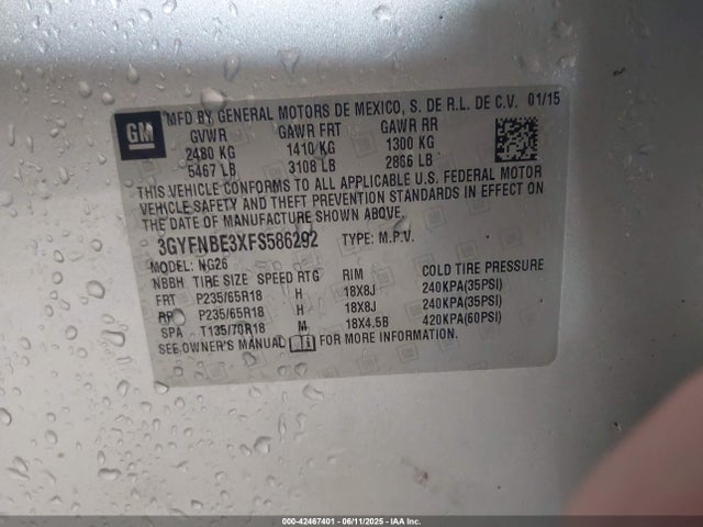 Cadillac lfx - sidi, vvt, e85 max, alum 2015 3GYFNBE3XFS586292 Image 9