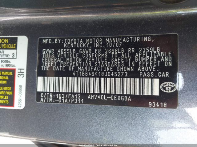 2008 TOYOTA CAMRY HYBRID 4T1BB46K18U045273 Photo 8