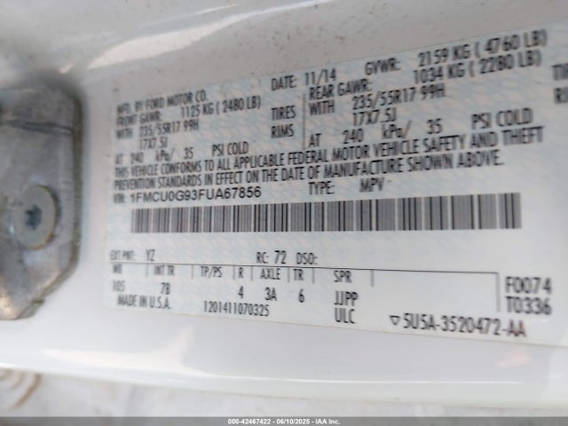 1FMCU0G93FUA67856 Ford ESCAPE SE
