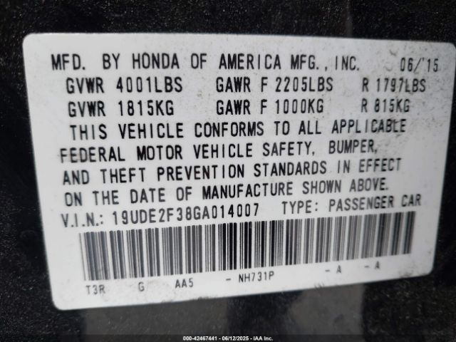 19UDE2F38GA014007 Acura k24v7