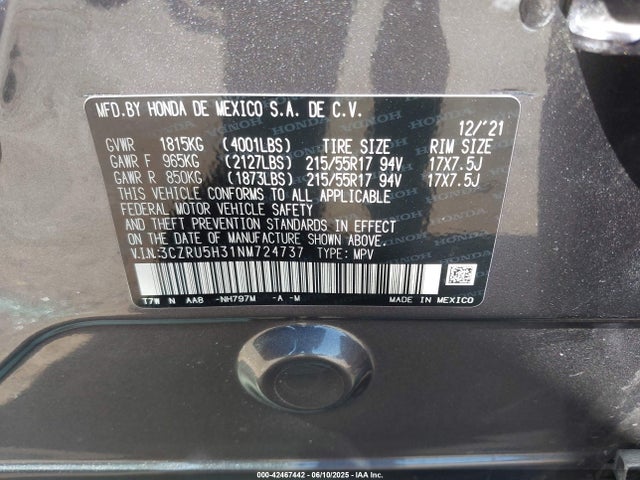 3CZRU5H31NM724737 Honda r18z9