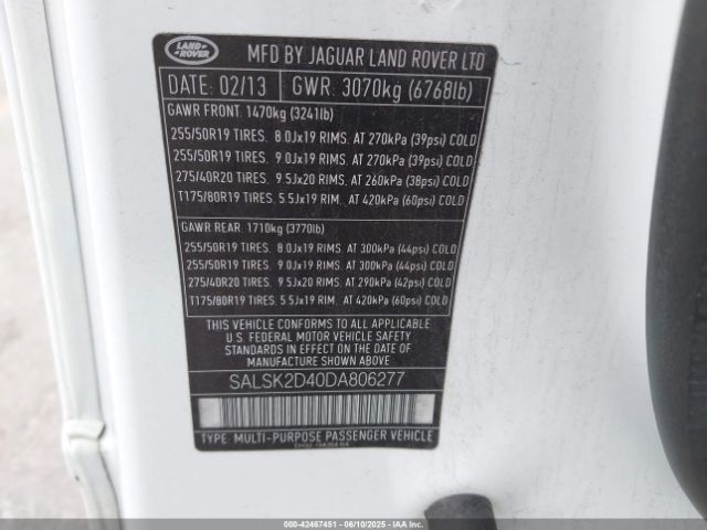 2013 LAND ROVER RANGE ROVER SPORT SALSK2D40DA806277 Photo 8