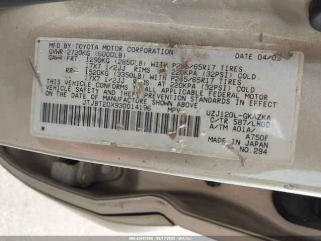 2003 LEXUS GX 470 JTJBT20X930014196 Photo 8