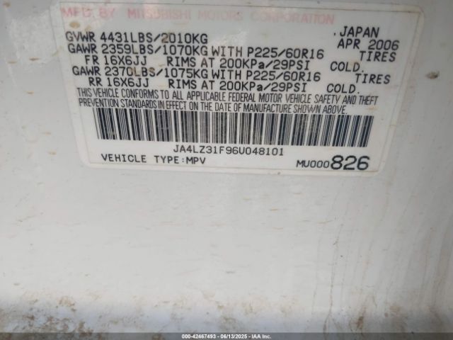 2006 MITSUBISHI OUTLANDER JA4LZ31F96U048101 Photo 8