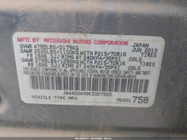 2014 MITSUBISHI OUTLANDER JA4AD2A39EZ007555 Photo 8