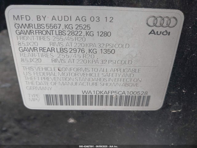 2012 AUDI Q5 WA1DKAFP5CA100528 Photo 8