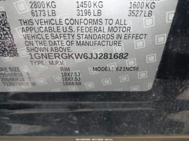 1GNERGKW6JJ281682 Chevrolet Traverse 1lt