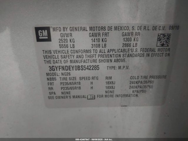 2011 CADILLAC SRX 3GYFNDEY0BS542285 Photo 8