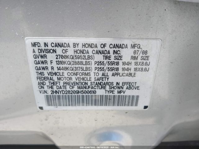 2009 ACURA MDX 2HNYD28209H500610 Photo 8
