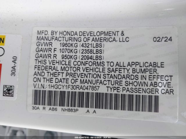 2024 HONDA ACCORD 1HGCY1F30RA047857 Photo 8