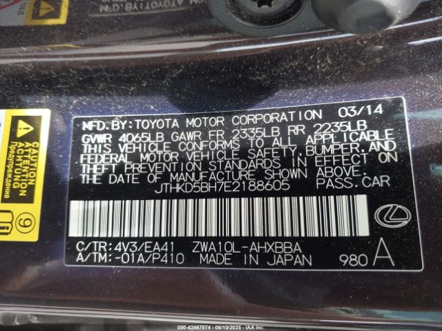 JTHKD5BH7E2188605 Lexus CT 200H