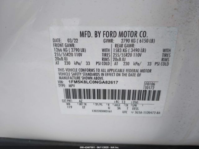 2022 FORD EXPLORER 1FM5K8LC0NGA82617 Photo 8