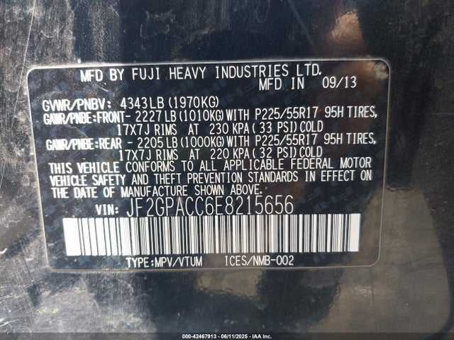 JF2GPACC6E8215656 Subaru 2.0l na