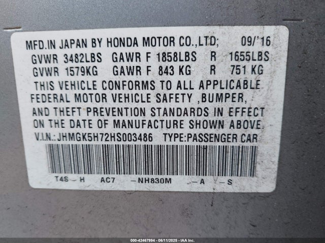JHMGK5H72HS003486 Honda FIT EX
