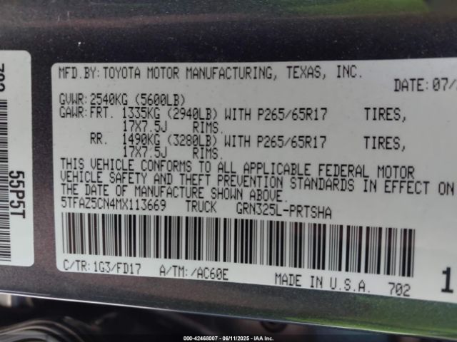 2021 TOYOTA TACOMA 5TFAZ5CN4MX113669 Photo 8