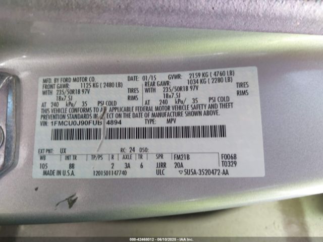 1FMCU0J90FUB24894 Ford Escape Titanium
