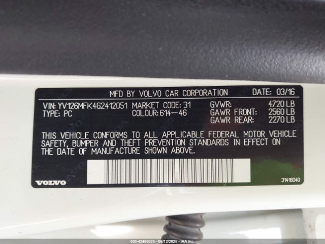 2016 VOLVO S60 YV126MFK4G2412051 Photo 8