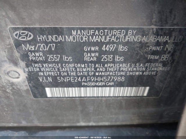 Hyundai Sonata 2017 5NPE24AF9HH577988 Image 9