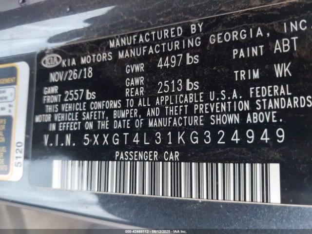 5XXGT4L31KG324949 KIA Optima Lx