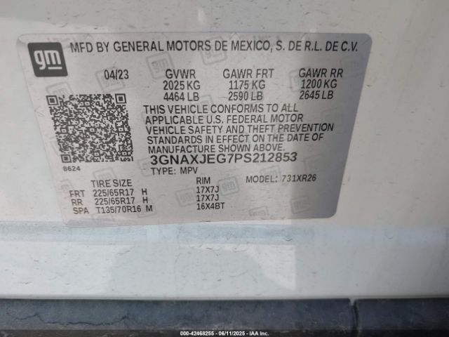 3GNAXJEG7PS212853 Chevrolet Equinox Fwd 2fl