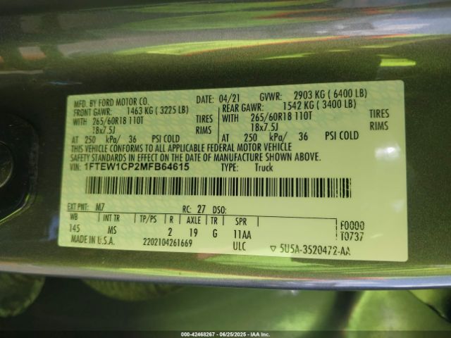 2021 FORD F-150 1FTEW1CP2MFB64615 Photo 8