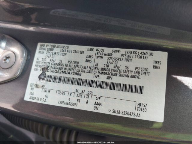 1FMCU0G62MUA73988 Ford ESCAPE SE