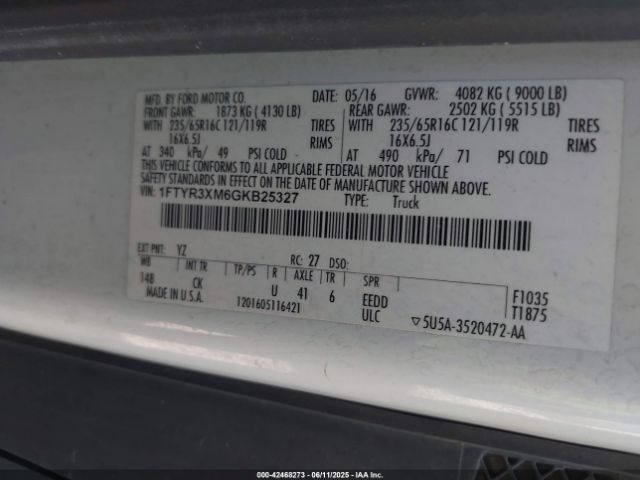 2016 FORD TRANSIT CARGO VAN 1FTYR3XM6GKB25327 Photo 8