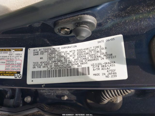2005 LEXUS GX 470 JTJBT20X350092346 Photo 8