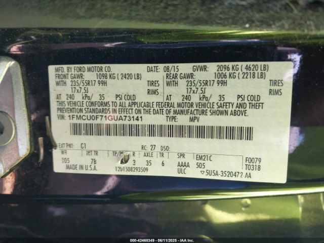 1FMCU0F71GUA73141 Ford Escape