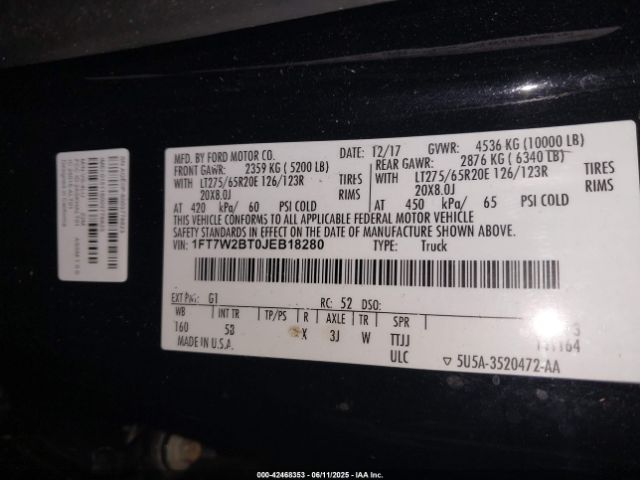 1FT7W2BT0JEB18280 Ford F-250