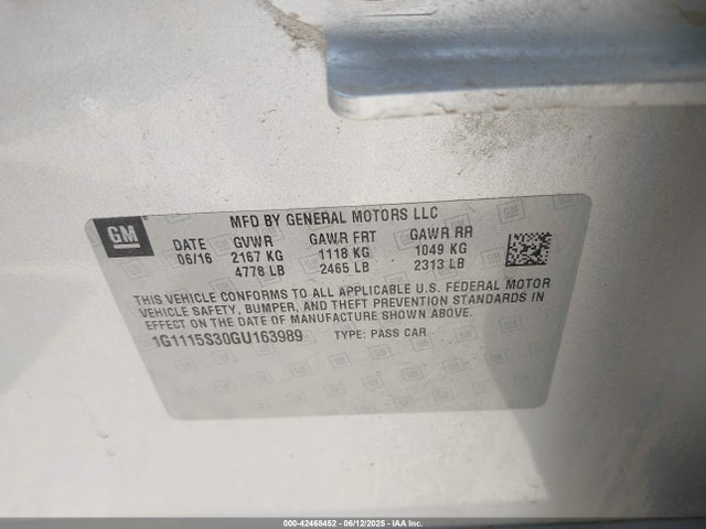 1G1115S30GU163989 Chevrolet lfx - sidi, vvt, e85 max, alum gm
