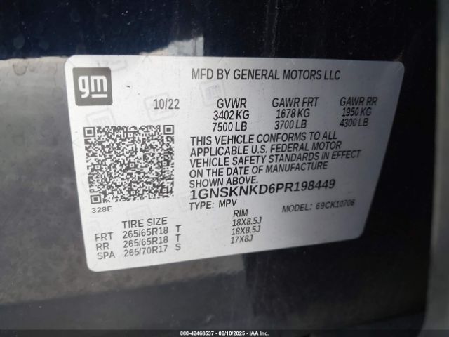2023 CHEVROLET TAHOE 1GNSKNKD6PR198449 Photo 8