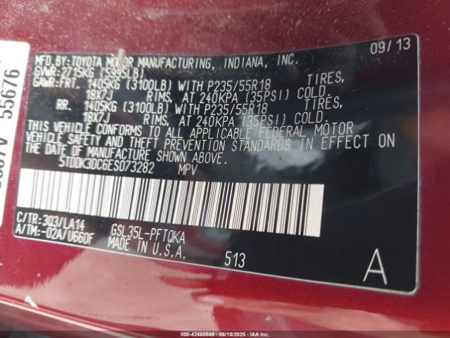 5TDDK3DC6ES073282 Toyota Sienna Limited 7 Passenger