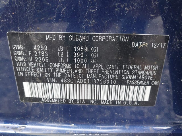 4S3GTAD61J3726010 Subaru Impreza 2.0i Premium