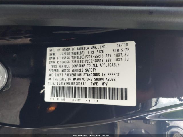 2011 ACURA RDX 5J8TB1H28BA001687 Photo 8