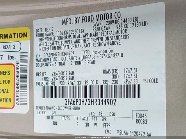 Ford 2017 2017 3FA6P0H73HR344902 Image 9
