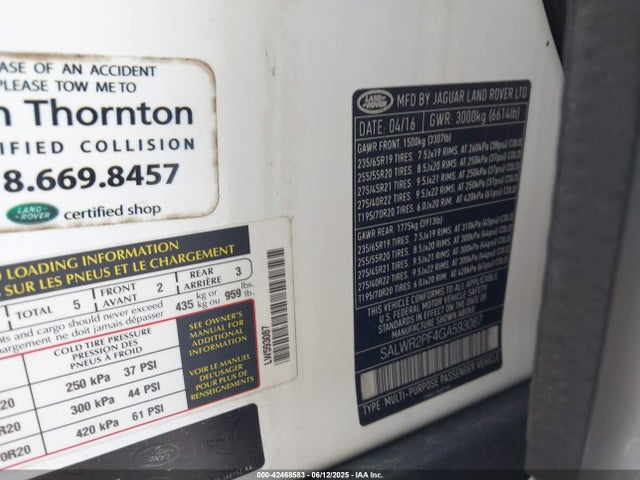 Land Rover s/c lev3 sulev30 2016 SALWR2PF4GA593087 Image 9