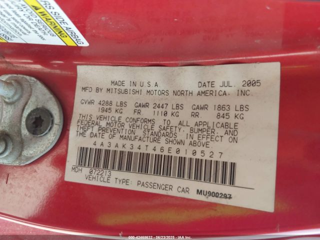 2006 MITSUBISHI ECLIPSE 4A3AK34T46E010527 Photo 8