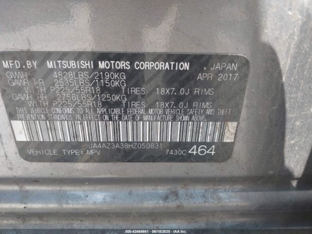 JA4AZ3A38HZ050831 Mitsubishi Outlander Se