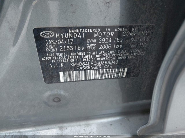 KMHD84LF0HU368843 Hyundai Elantra Value Edition