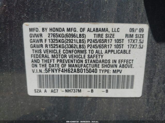 2010 HONDA PILOT 5FNYF4H62AB015040 Photo 8