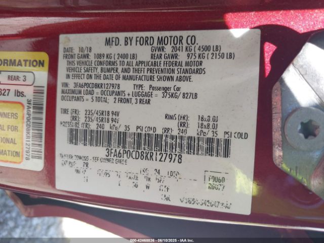 3FA6P0CD8KR127978 Ford FUSION SEL