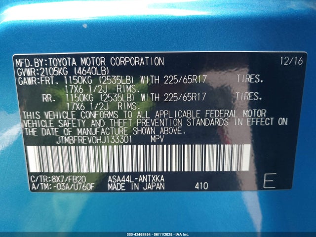 JTMBFREV0HJ133301 Toyota 2ar-fe