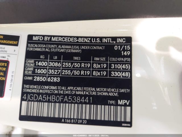 2015 MERCEDES-BENZ ML 350 4JGDA5HB0FA538441 Photo 8