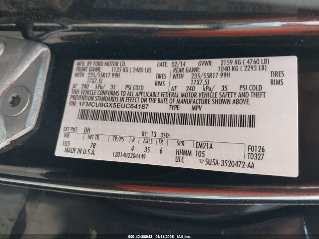 1FMCU9GX5EUC64187 Ford ESCAPE SE